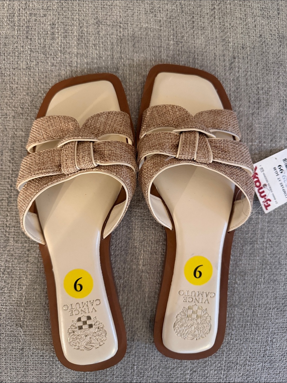 Vince Camuto Beige Woven Knot Slide Sandals